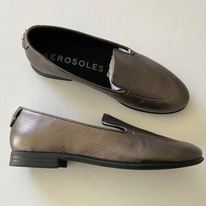 AEROSOLES Wells Block Heel Loafers Gunmetal Pebbled Leather Size 9